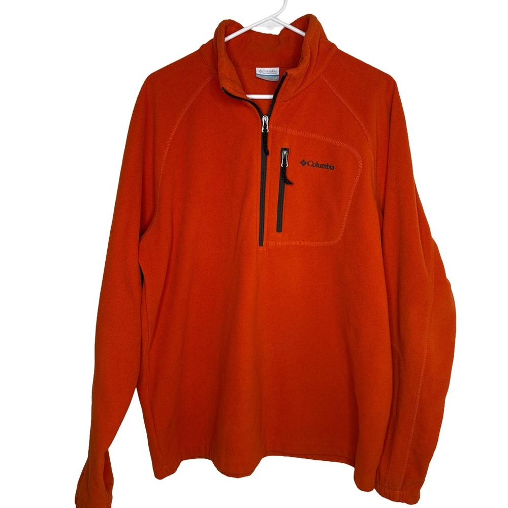 COLUMBIA Womens Orange Fleece 1/4 Zip Pullover XL Stand-Up Collar Outdoor Pocket